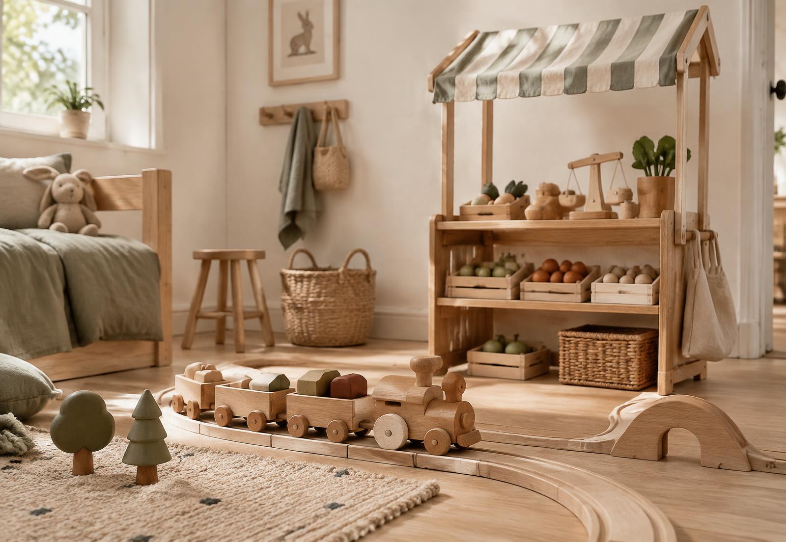 Houten speelgoed waarmee kinderen hun eigen speelwereld maken